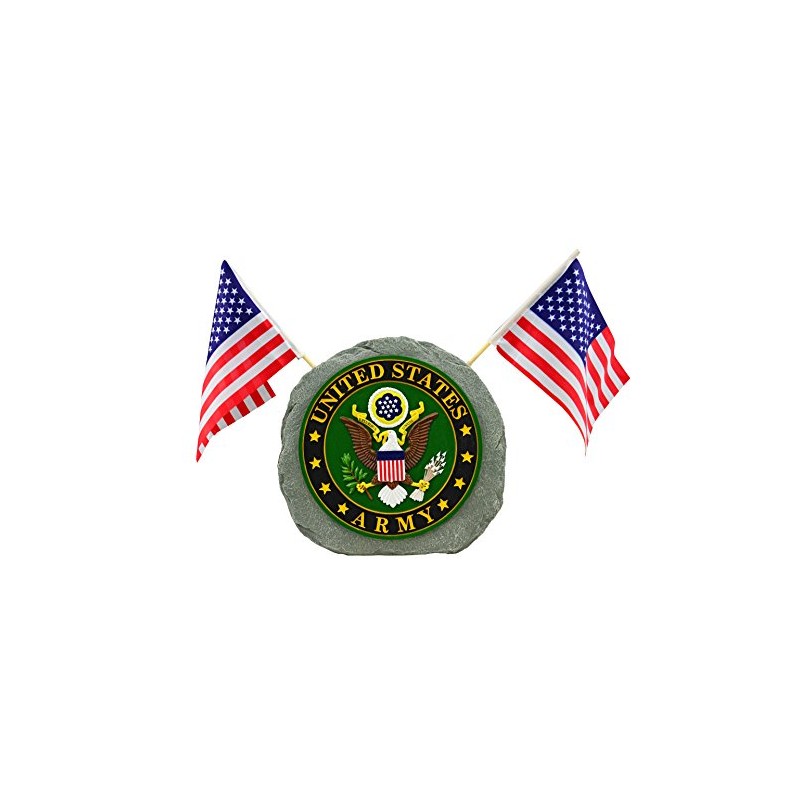 Red Carpet Studios Military Garden Stone with Flags, 10", United