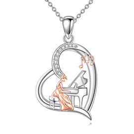 VENACOLY Piano Necklace S925 Sterling Silver Music Piano Pendant Piano Note Necklace Piano Jewellery Cool Gifts for Piano Ladies Lovers Women Piano Memorial Gift, Sterling Silver