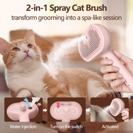 L&W BROS. Self-Cleaning Spray Cat Brush for Shedding, Removes Static Flying Hair, and Works Wonders for Both Long and Short-Haired Pets 2 In 1 Cleaning Brush for Cats And Dogs Grooming (Pink)