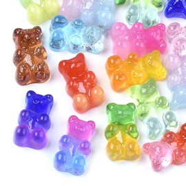 Pandhall 200Pcs Colorful Gummy Bear Cabochons with Glitter Powder Two Tone Flatback Resin Bear Candy Beads Charms 18x11x8mm for Jewelry Making (Mixed Color)