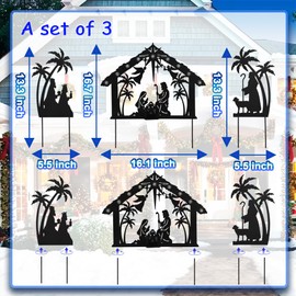 Guangxie 3 Pack Metal Nativity Scene Garden Stakes with Solar Lantern for Outside Outdoor Silhouette Stakes Christmas Yard Ornaments