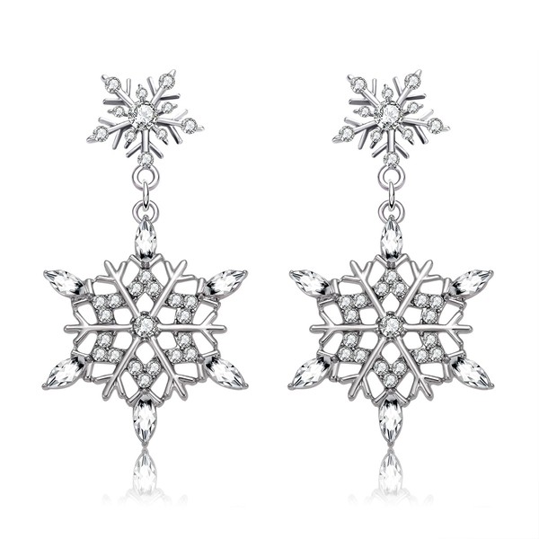 Christmas Snowflake Earrings Winter Holiday Rhinestone Snowflake Flower Drop Dangle