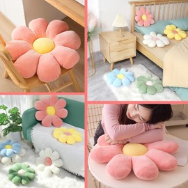 Duscdesp 2 Pcs Flower Pillow,38cm Cute Pillows Floor Cushion 38cm Flower Cushion,Floor Pillow Floor Cushions for Kids Girls,Aesthetic Room Sofa Chair Decor (Pink+White, 38CM)