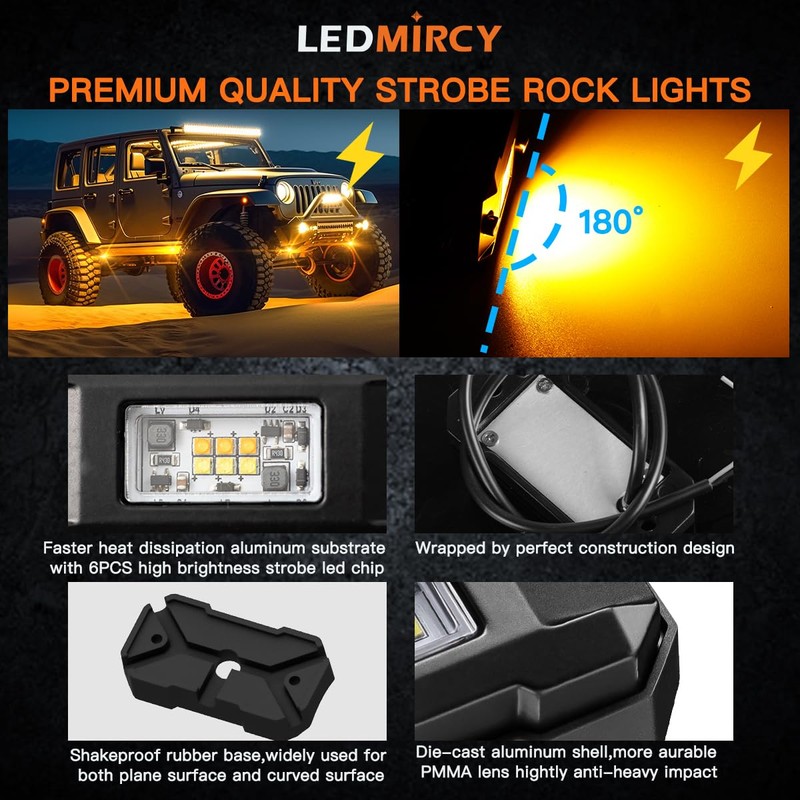 Switchback LEDMIRCY Rock Lights Kit White & Amber Strobe Rock