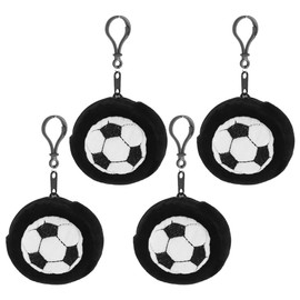 Veemoon Soccer Coin Purse 4 Pcs Plush Ball Pouch Mini Coin Purse for Women Cute Earphone Protective Case Small Change Pouch Black Travel Wallet