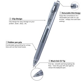 Aozora Black Gel Pens Fine Point Smooth Writing Pen 40 Pack Retractable Black Gel Ink Pen with Soft Grip 0.5mm Quick Dry Office School Supplies(20 Pens with 20 Refills)