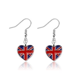 CENWA British UK Flag Heart Charm Earring British Flag Gift British Jewelry British Gift (British UK Flag CA)