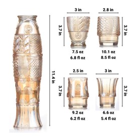 Mualuwi Koi Fish Glass Cups, Set of 4, 9.0 fl oz, Amber, Stackable, Decorative Drinking Glasses