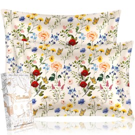 Miss Adola Silk Pillowcase 2 Pack - Standard 50x75cm Mulberry Silk Pillow Cases for Hair and Skin with Hidden Zipper Aesthetic Design Pattern Bed Pillow Protector for Women Girls, Vintage Flower