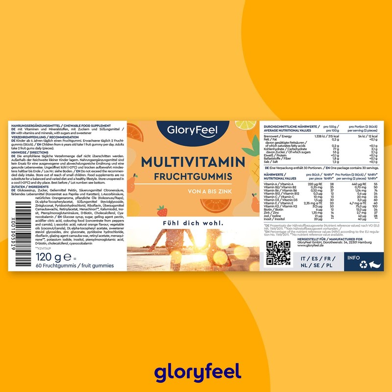 Multivitamin Fruit Gums without Sugar for Children and Adults -