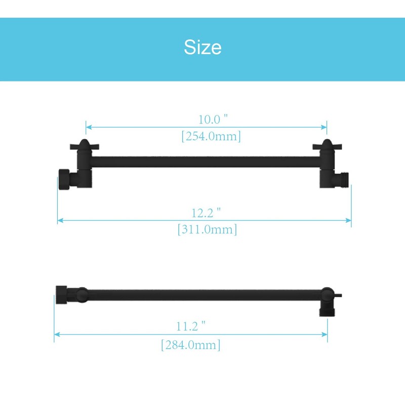 11 Inch Shower Head Extension Arm Matte Black.Solid Brass Adjustable