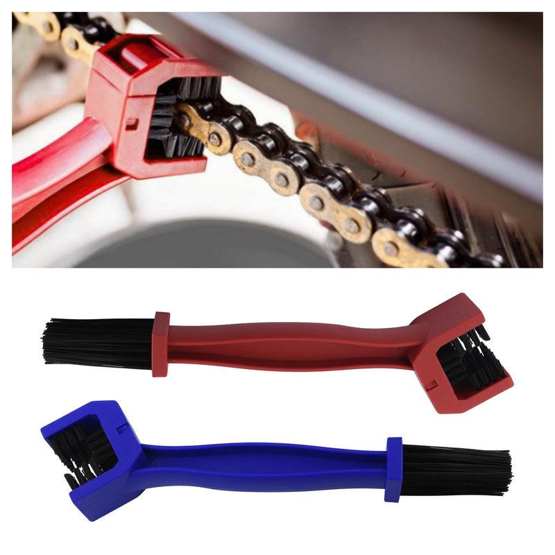 2PCS Motorcycle Chain Brush,Double-Ended Motorcycle Chain Cleaner with Three-Sided and