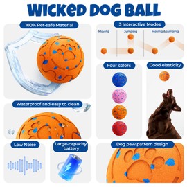 Fsitego Dog Balls: Interactive Dog Ball Auto Rolling - Interactive Dog Toys for Aggressive Chewers - Bouncy & Throwable, Type-C Rechargeable, Washable, for Small & Medium & Large Dogs – Orange