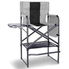 Foristrail 30" Tall Directors Chair with Side Table, 400LBS Bar Height Folding Camping Chair for Makeup Artists, Outdoor Events, Portable Foldable Chair with Cup Holder & footrest - Gray/Black