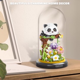 YEECHAO - Juego de construcción de ramo de flores de panda para adultos, animales, flores, plantas, decoración con cubierta antipolvo, regalo de cumpleaños, juguete de construcción para niños y niñas
