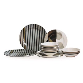 Bowla 12-Piece Melamine Dinnerware Set - Service for 4 (Moden Strip IV)