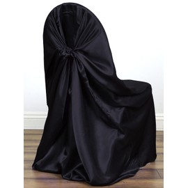 mds Pack of 10 PC Satin Universal Self Tie Chair Covers Banquet Folding Chiavari Dinning Chair Slipcover for Wedding Reception Ceremony Party Decoration Restaurant Furniture Protector - Black