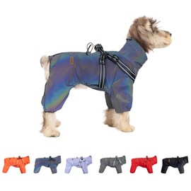 BT Bear Dog Harness Raincoat,Adjustable 4 Legs Dog Jacket with Harness Reflective Jumpsuit Waterproof Coat for Puppy Small Dogs,Laser Grey S