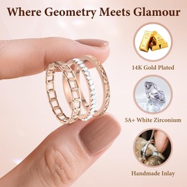 YWXTW - Paquete de 3 anillos apilables chapados en oro de 14 quilates para Oura Ring Gen 4/Ultrahumano, elegancia atemporal, no se deslustra, circonia blanca de acero inoxidable, anillo apilable