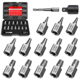 Screw Extractor Set - Easy Out Bolt Extractor Kit, 15 Pieces 3/8" Inch Drive Hex Head Multi-Spline Bolt Remover Kit Tool for Removing Stripped, Broken Rusted Bolts Screws
