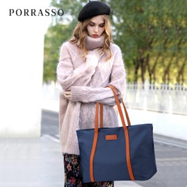 PORRASSO Laptop Tote Bag Women's Handbag 15.6 Inch Laptop Bag Casual Shoulder Bag Crossbody Bag for Shopping School Travel Work, blue