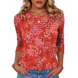 Blingfit Fall Tops for Women Long Sleeve Office Work Blouse Tunics Loose Fit Dressy Casual Business Shirts for Daily Wear Printed M