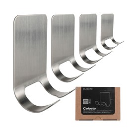 BLISIMO Heavy Duty Adhesive Towel Hooks Stick on Towel Hanger Wall Holder Waterproof Stainless Steel Sticky Hooks for Hanging Bathroom Kitchen Home 4 Pack Silver