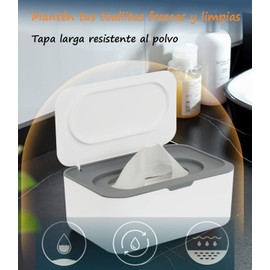 Timotech Dispensador de Toallitas Húmedas, Soporte para Toallitas de Bebés y Adultos, Porta Toallitas Húmedas, Mantiene las toallitas frescas, Fácil de abrir y cerrar (Gris)