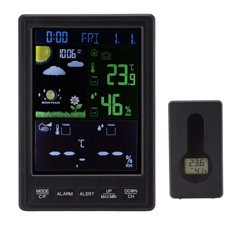 Weather Stations Wireless Indoor Outdoor Color Display Black 3 Channels