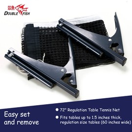 Double Fish Collapsible Table Tennis Net and Post Set, Adjustable Training Competition Professional Ping Pong Net with Clamp, Easy Set Up, Steel Portable Spring Activated Grip Holder Clip