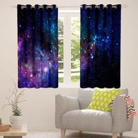 kxry Blue Purple 3D Galaxy Blackout Curtains for Bedroom Living Room Starry Sky Universe Darkening Grommet Curtain 84 Inches Long Window Drapes Treatment Room Decor,2 Panels Set, 42''W x 84''L