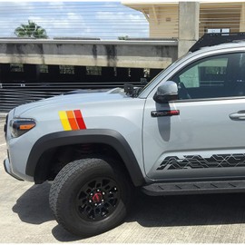 MOCHENT 2 Pcs Classic Retro Tri-Color Stripe Decal Sticker for Toyota Tacoma 4Runner Tundra Rav4 Accessories, Grille Fender Hood Side Skirt Bumper Side Mirror Dashboard Decoration (Red/Orange/Yellow)