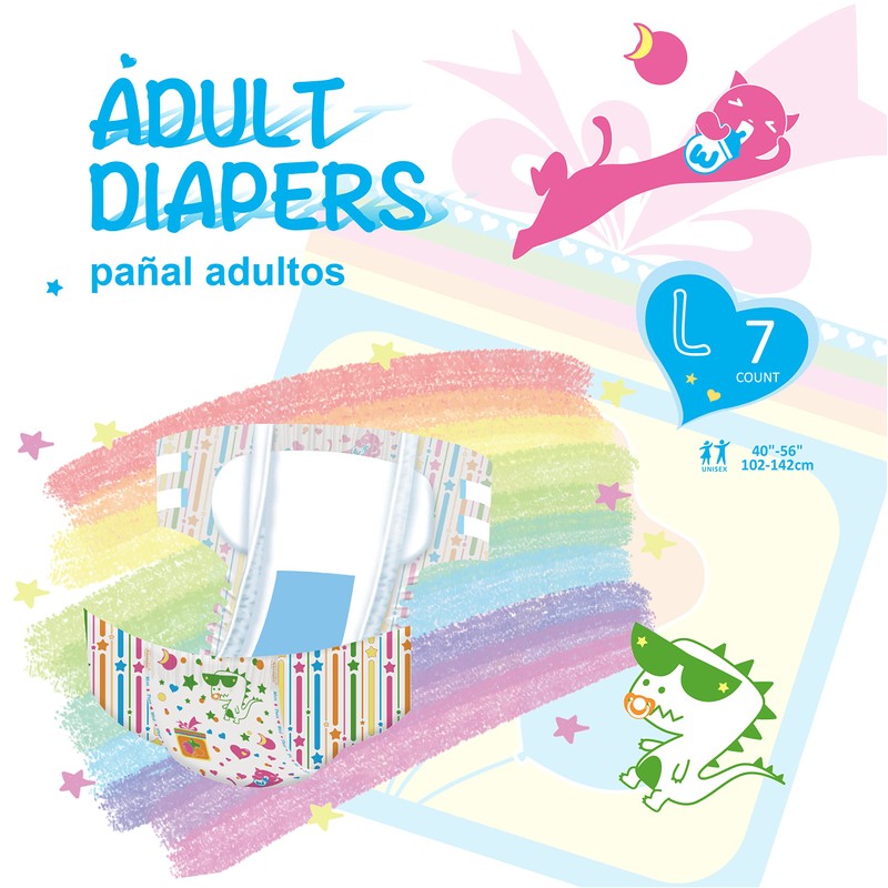 Aimisin Adult Printed Diapers,Large-Kitten and Dinosaur, 7 Pieces for Men