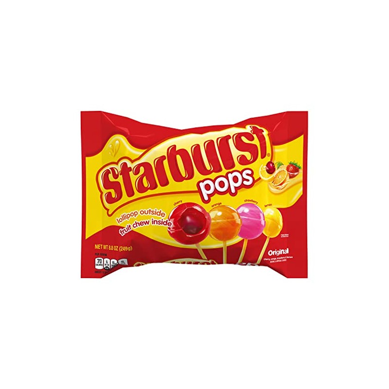 Starburst Pops Original Flavor, Lollipop Outside Fruit Chew Inside 8.8oz
