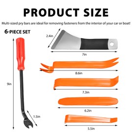 BWBWND 6PCS Auto Trim Removal Tool Set, No-Scratch Plastic Car Body Fastener Remover with Metal Pry Board, Universal Vehicle Trim Remover Pry Bar for Door Panel Dashboard Clip