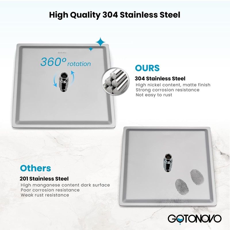 gotonovo 10 Inch Rain Shower Head System Polish Chrome Shower