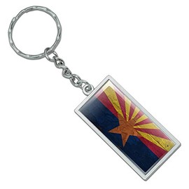 GRAPHICS & MORE Rustic Arizona State Flag Distressed USA Rectangle Keychain in Chrome Plated Metal