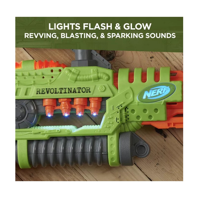NERF Revoltinator Zombie Strike Toy Blaster with Motorized Lights Sounds