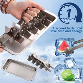 GHAHILI Stainless Steel Ice Cube Trays, Metal Ice Cube Trays for Freezer Vintage Inspired Design with Release Lever Remove Handle for Making Large Cubes Kitchen & Bar (Silver)