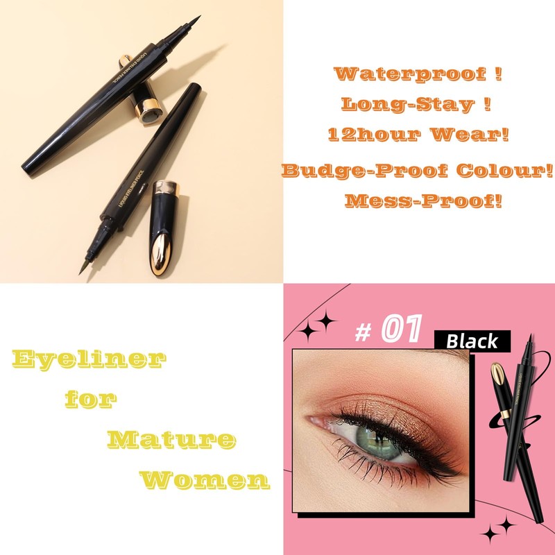 Eyeliner Black，Eyeliner pencil for Women，Waterproof ， Long-Stay ，Super-Soft for Smooth