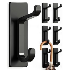 pickpiff Wall Hooks for Coat and Towel: 13LB Adhesive Door Hanger Stick on, Black 6 Pack