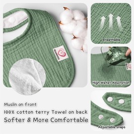 Bearmoss Muslin Baby Drooling Bibs 8 Pack, 100% Cotton Square Adjustable Bandana Bibs Gift for Baby Girls Boys Teething Drool (Forest Moonlight)