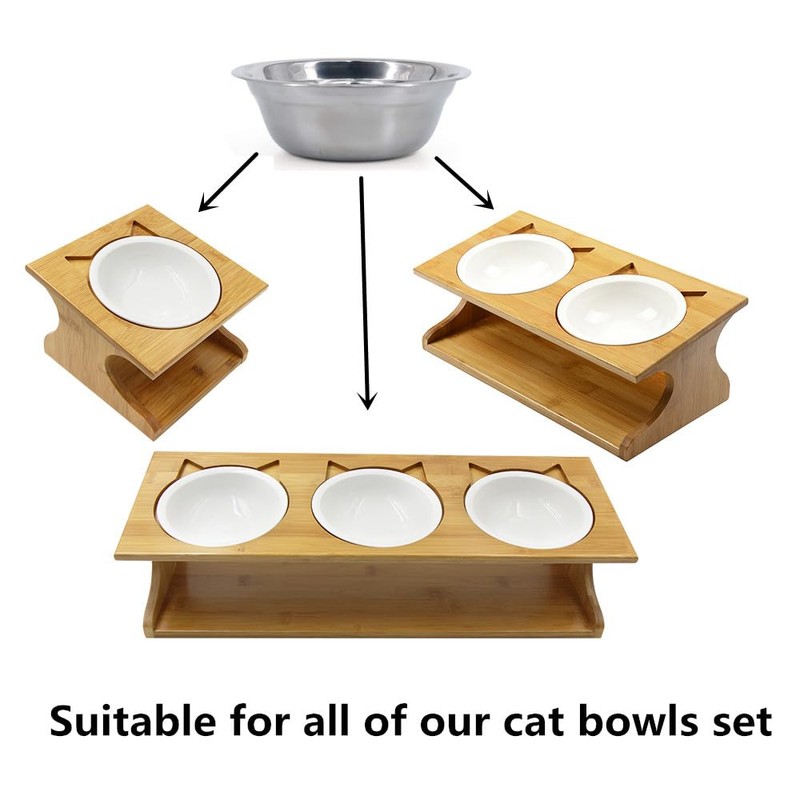 Petsoigné 2 x Interchangeable Bowls Stainless Steel for Cat Bowls
