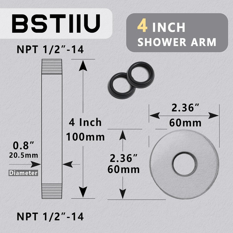 4 Inch Shower Arm with Flange, Ceiling Mounted Shower Head
