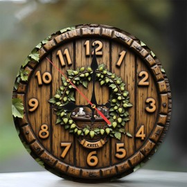 Vintage Wooden Cuckoo Clock with Leaf Design10-Inch Wooden Wall Clock, Silent Movement, Battery Operated (AA Batteries Not Included), Artistic Home Decor, Perfect for Home Accents