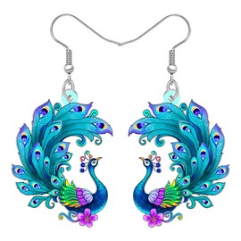 DUOWEI Acrylic Cute Peacock Dangle Drop Earrings Floral Birds Design Animal Spring Jewelry Bird Peacock Gifts for Women Bird Lovers Accessories Charms (Colorful)