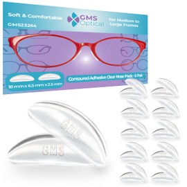 GMS Optical 2.5mm Thick/18mm Long Length - Anti-Slip Adhesive Contoured Soft Silicone Eyeglass Nose Pads with Sticky Backing for Glasses, Sunglasses, and Eye Wear(2 Sets / 5 Pack)(10 Pair)(Clear)