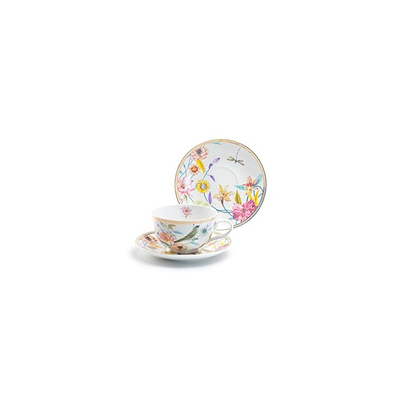 Grace Teaware Spring Flowers with Bird Fine Porcelain Latte Cup
