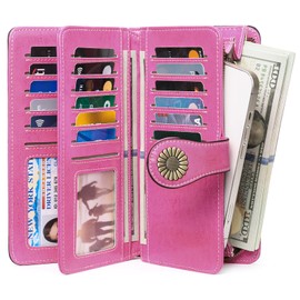 SENDEFN Wallets for Women Leather Credit Card Holder with RFID Blocking Large Capacity Wristlet