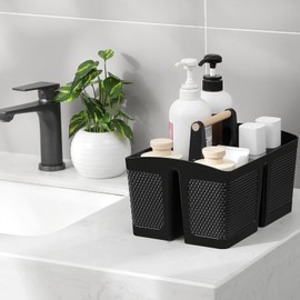 rejomiik Portable Shower Caddy Basket Plastic Cleaning Caddy Organizer Storage Tote with Handle for Bathroom, College, Dorm Room Essentials, Black